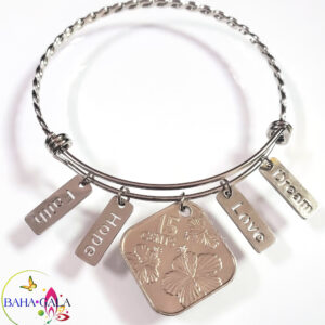 Bahamian Coin "Inspire" Stainless Steel "Butterfly Twist" Adjustable Bangle.