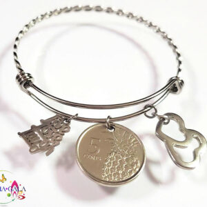 Bahamian Coin "Inspire" Stainless Steel "Butterfly Twist" Adjustable Bangle.