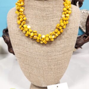 Canary Yellow Mother of Pearl Crocheted Necklace Set.