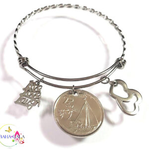Bahamian Coin "Inspire" Stainless Steel "Butterfly Twist" Adjustable Bangle.