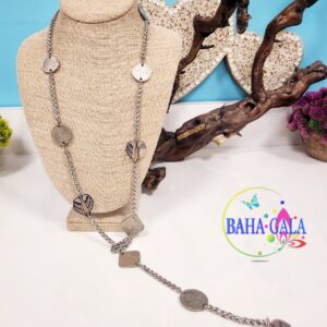 Stainless Steel Lariat Necklace. Accented With Authentic Bahamian Coins.