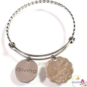 Bahamian Coin "Inspire" Stainless Steel "Butterfly Twist" Adjustable Bangle.