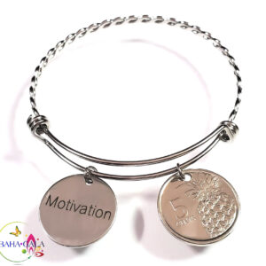 Bahamian Coin "Inspire" Stainless Steel "Butterfly Twist" Adjustable Bangle.