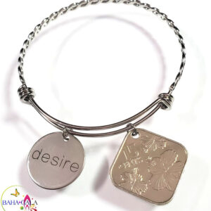 Bahamian Coin "Inspire" Stainless Steel "Butterfly Twist" Adjustable Bangle.