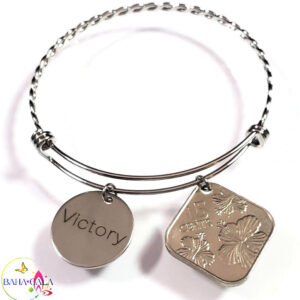 Bahamian Coin "Inspire" Stainless Steel "Butterfly Twist" Adjustable Bangle.