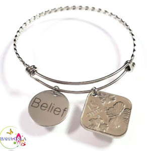 Bahamian Coin "Inspire" Stainless Steel "Butterfly Twist" Adjustable Bangle.