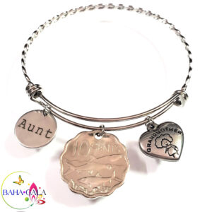 Bahamian Coin "Inspire" Stainless Steel "Butterfly Twist" Adjustable Bangle.