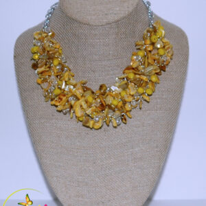 Yellow Mother of Pearl & Crystals Necklace Set.