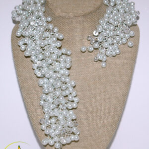 White Glass Pearls & Crystals Necklace & Earring Set.