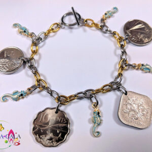 Authentic Bahamian Coins & Charm Bracelet.