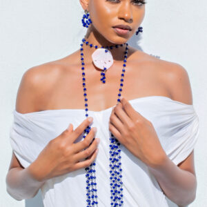 Elegant Cobolt Blue Cascading Opera Necklace Set.