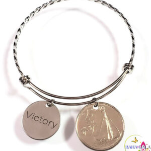 Bahamian Coin "Inspire" Stainless Steel "Butterfly Twist" Adjustable Bangle.