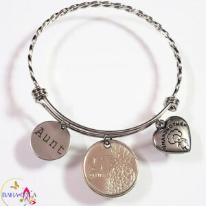 Bahamian Coin "Inspire" Stainless Steel "Butterfly Twist" Adjustable Bangle.