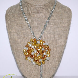 Yellow & White Glass Pearls Necklace Set.
