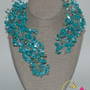 Turquoise Mother Of Pearl Chips "Crown Jeweled" Necklace & Earring Set.