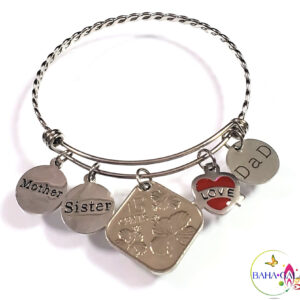 Bahamian Coin "Inspire" Stainless Steel "Butterfly Twist" Adjustable Bangle.
