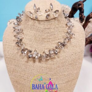 Smoke Grey & Crystals Necklace & Earring Set.