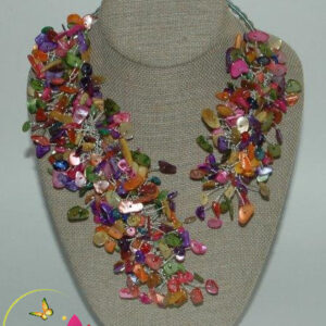 Multicolored Mother Of Pearl Chips "Crown Jeweled" Necklace & Earring Set.