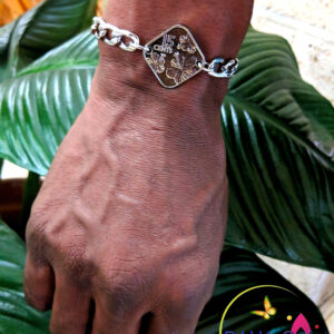 Men's Stainless Steel Figaro Links $0.15 Cent Coin Bracelet.