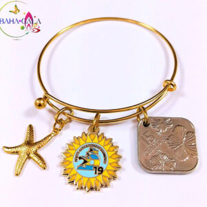 Authentic Bahamian $0.15 Cent Coin & Chatms Stainless Steel Bangle.