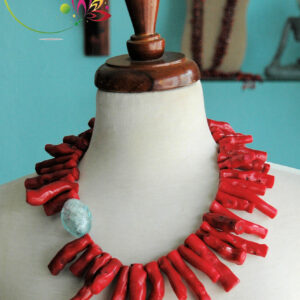 Natural Burnt Red Coral Branches Necklace & Earring Set.