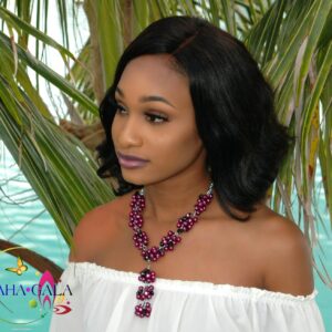 Beautiful 3-Style Plum Glass Pearls and Black Crystals Necklace Set.