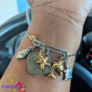 Authentic Bahamian $0.15 Piece Coin & Stainless Steel Charms Bangle.