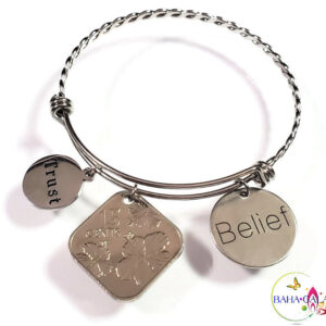 Bahamian Coin "Inspire" Stainless Steel "Butterfly Twist" Adjustable Bangle.