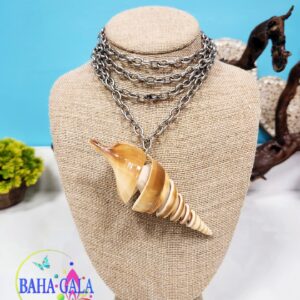 Large Spiral Carved Conch Shell Opera Necklace.
