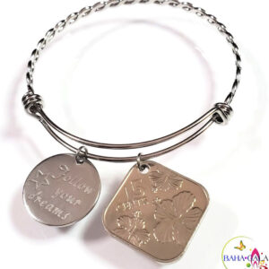 Bahamian Coin "Inspire" Stainless Steel "Butterfly Twist" Adjustable Bangle.