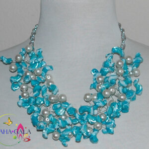 Turquoise Mother Of Pearl Nuggets Necklace & Earring Set.