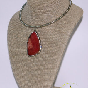 Natural Agate Pendant on Stainless Steel Collar Necklace.