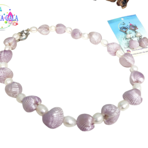 Dyed Lilac Clam Shells & Freshwater Pearl Necklace  Set.
