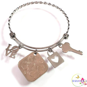 Bahamian Coin "Inspire" Stainless Steel "Butterfly Twist" Adjustable Bangle.