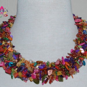 Gorgeous Multicolored Mother Of Pearl Crocheted Necklace & Earring Set.