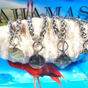 Authentic Bahamian $0.10 Cent Coin Bracelet on Basket Weave Chain.