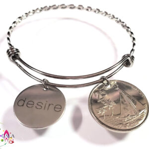 Bahamian Coin "Inspire" Stainless Steel "Butterfly Twist" Adjustable Bangle.