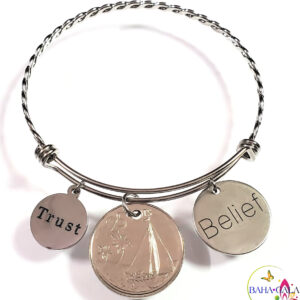 Bahamian Coin "Inspire" Stainless Steel "Butterfly Twist" Adjustable Bangle.