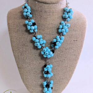 Beautiful 3-Style Turquoise Glass Pearls and Black Crystals Necklace Set.