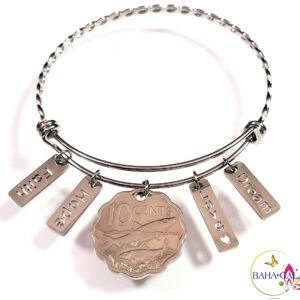 Bahamian Coin "Inspire" Stainless Steel "Butterfly Twist" Adjustable Bangle.