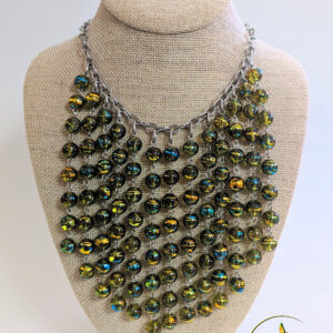 Lovely Green & Yellow Spanish Glass Waterfall Necklace Set.