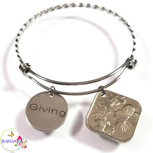 Bahamian Coin "Inspire" Stainless Steel "Butterfly Twist" Adjustable Bangle.