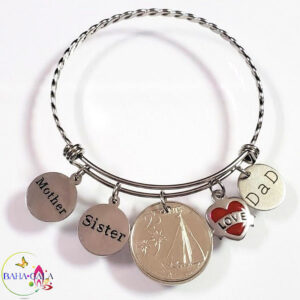 Bahamian Coin "Inspire" Stainless Steel "Butterfly Twist" Adjustable Bangle.