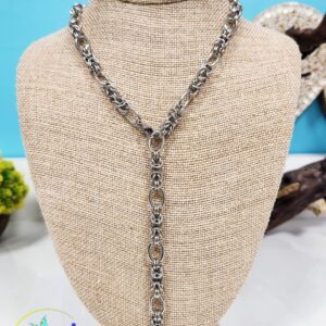Byzantine Stainless Steel Lariat Necklace. Accented With GB Pendant.
