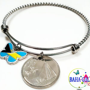 The Elegant "Halo Twist" Bahamian Butterfly Charm & Coin Bangle..