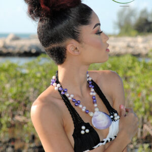 Purple & Cream Shell Pearls Necklace & Earring Set.