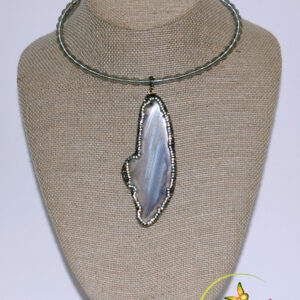 Natural Agate Pendant on Stainless Steel Collar Necklace.