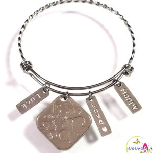 Bahamian Coin "Inspire" Stainless Steel "Butterfly Twist" Adjustable Bangle.