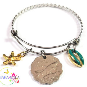 Bahamian Coin "Inspire" Stainless Steel "Butterfly Twist" Adjustable Bangle.