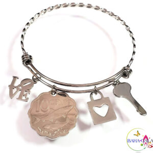 Bahamian Coin "Inspire" Stainless Steel "Butterfly Twist" Adjustable Bangle.
